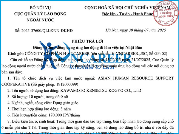 Hợp đồng cung ứng lao động đi làm việc tại Nhật Bản – HV1738