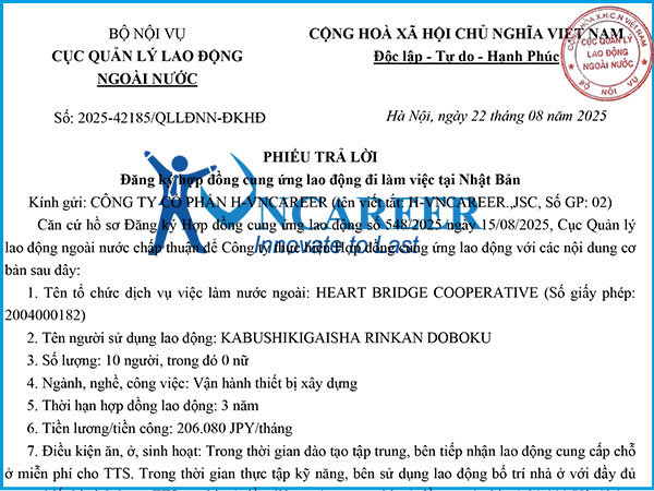 Hợp đồng cung ứng lao động đi làm việc tại Nhật Bản – HV1815