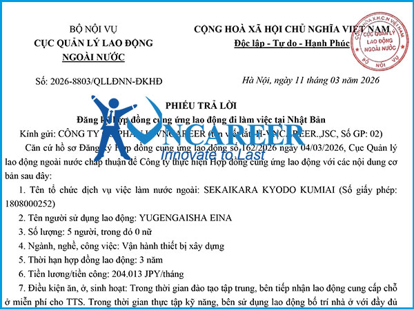 Hợp đồng cung ứng lao động đi làm việc tại Nhật Bản HV2056