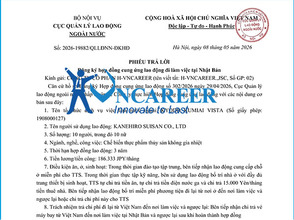 Hợp đồng cung ứng lao động đi làm việc tại Nhật Bản HV2165
